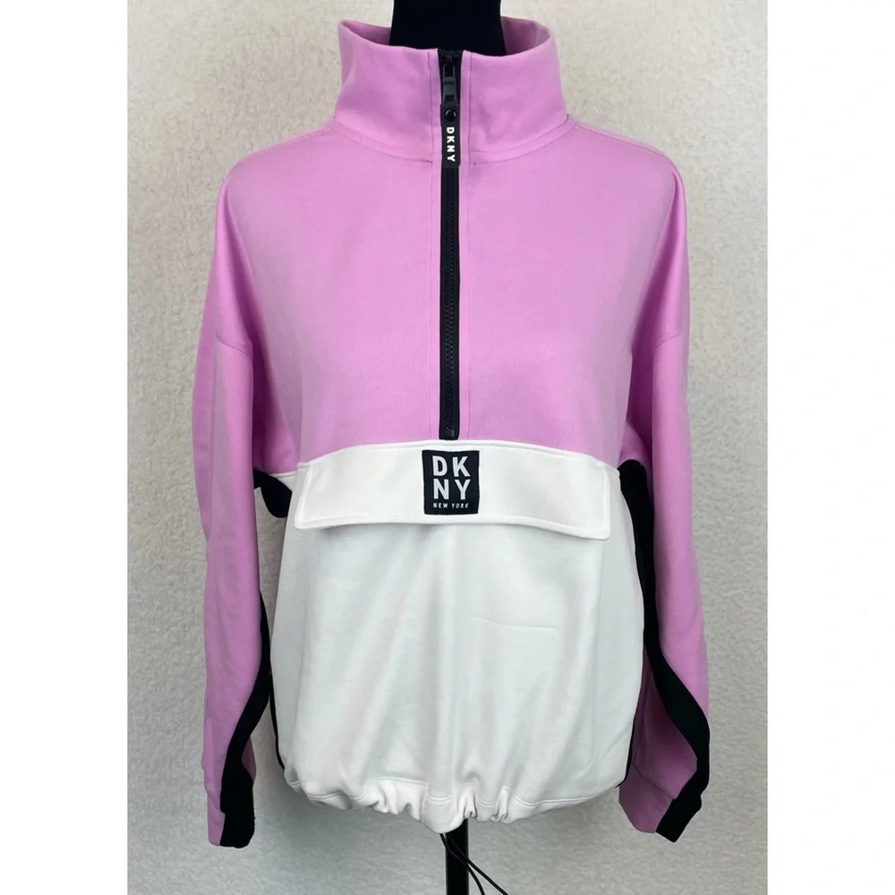 DKNY • Sport Pink/White Colorblock Half-Zip Pullover Sweatshirt, S - Picture 4 of 16